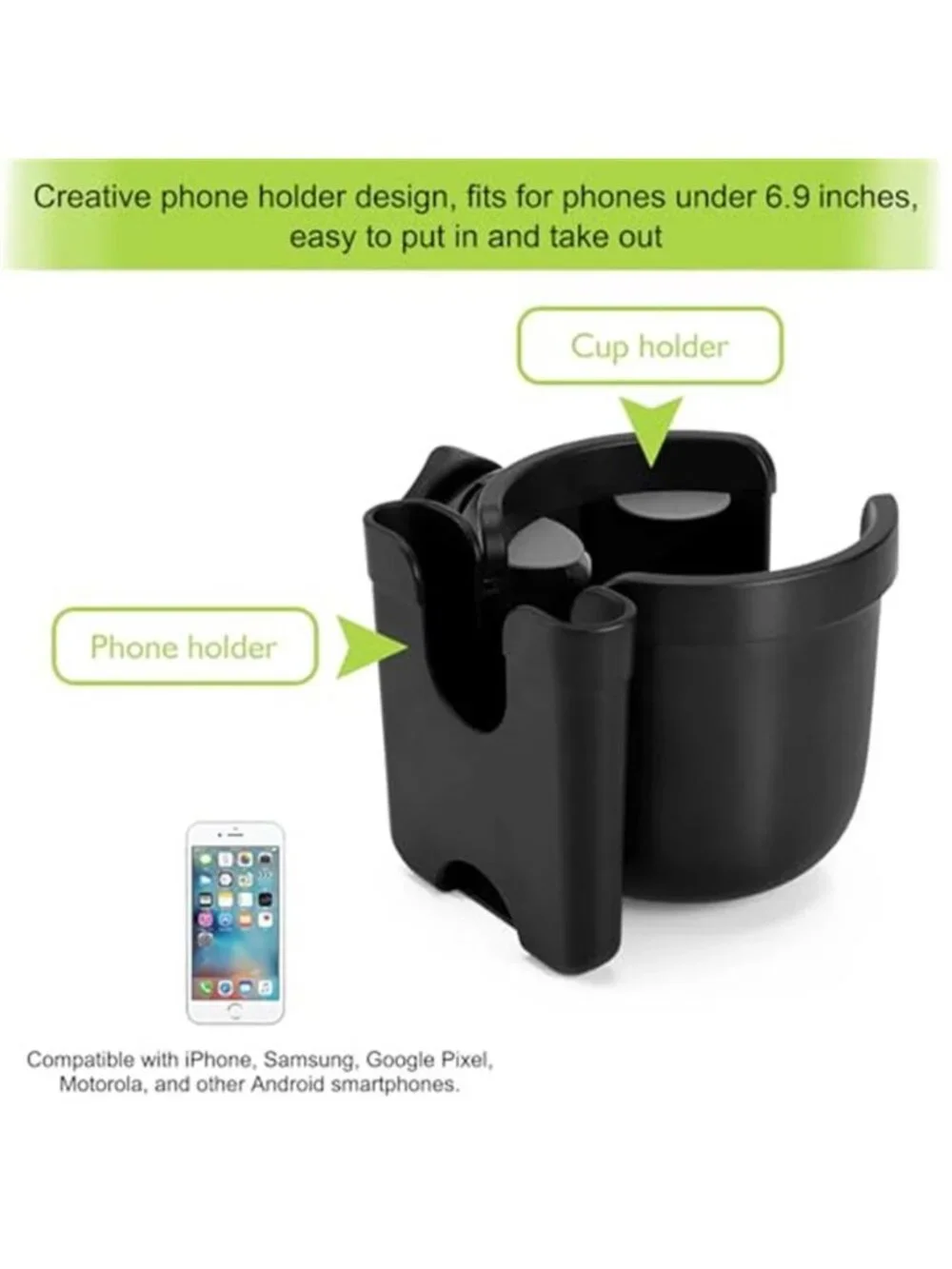 Stroller Cup Holder with Phone Holder, Bike Cup Holder, Universal Cup